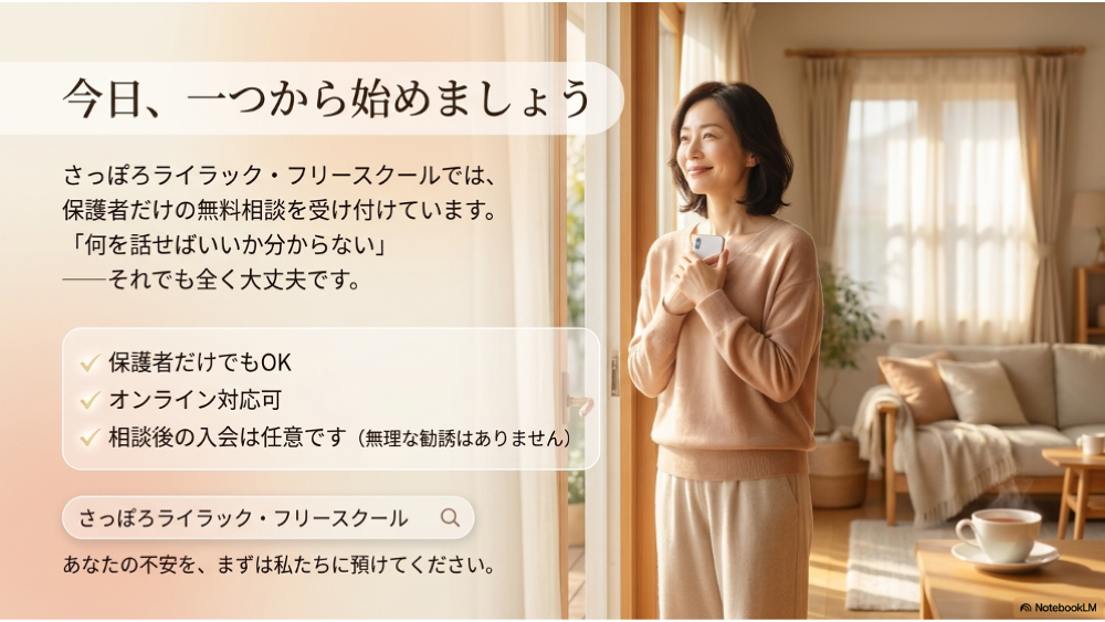 今日一つから始めましょう｜さっぽろライラック・フリースクール無料相談
