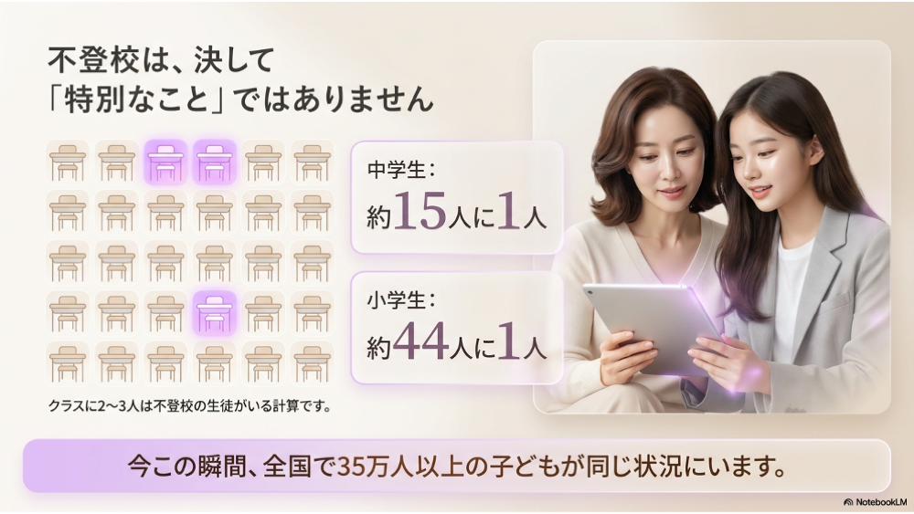 不登校は特別なことではない｜中学生は15人に1人
