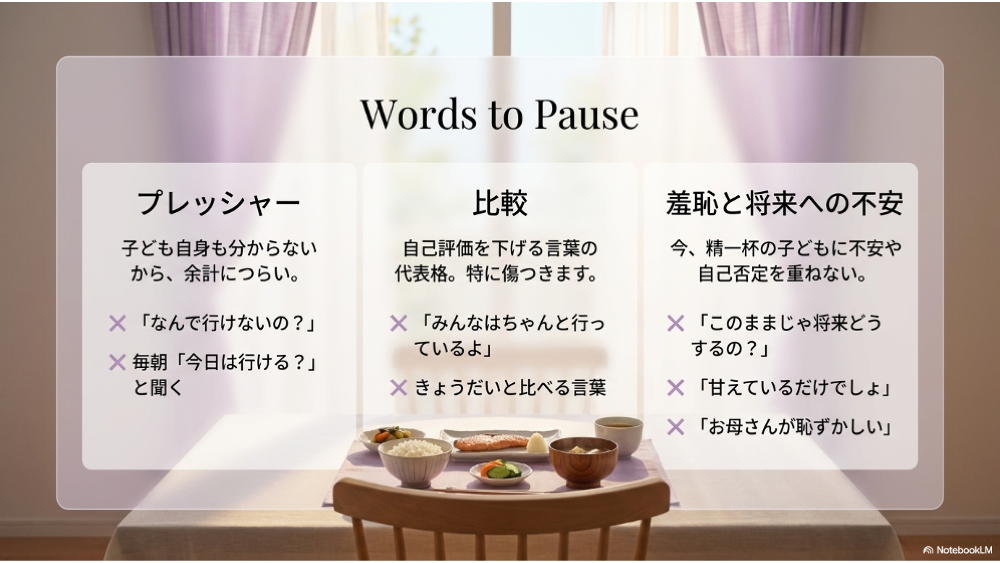 言ってはいけない言葉④〜⑦｜甘え・恥ずかしい・毎朝聞く・きょうだいと比べる