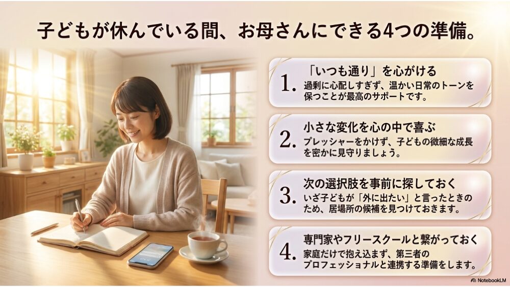 動き出したときにお母さんがすること｜いつも通り・心の中で喜ぶ・準備・連携
