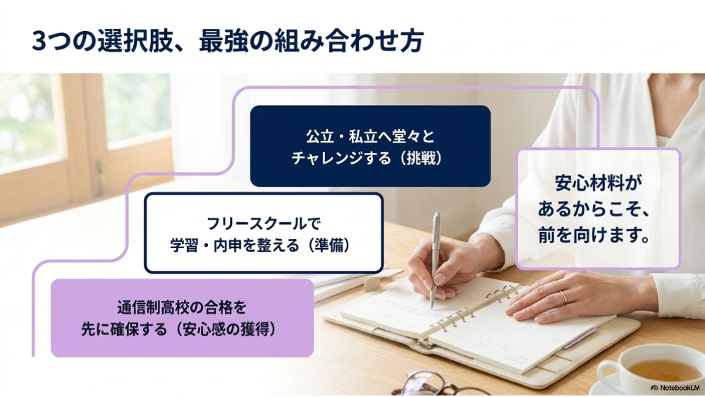 不登校の高校受験3つの選択肢の組み合わせ方｜STEP1からSTEP3