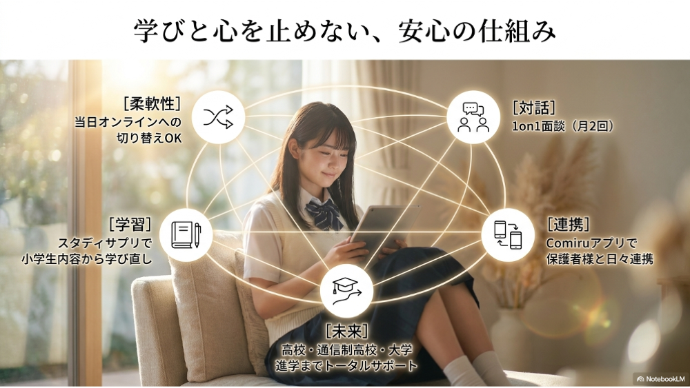 さっぽろライラックの特徴｜オンライン切替・1on1面談・スタディサプリ・Comiru