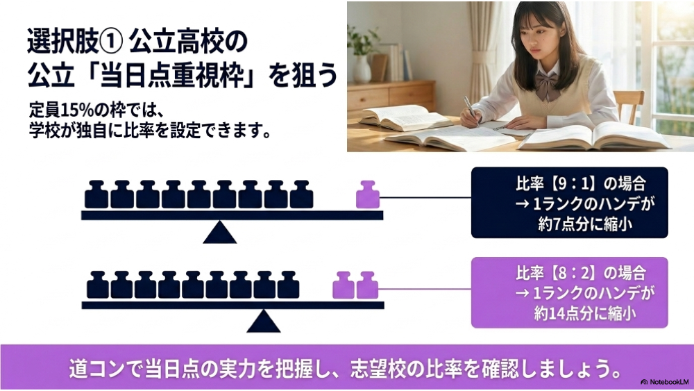 公立高校の当日点重視枠｜9:1や8:2で内申ランクのハンデを縮小できる
