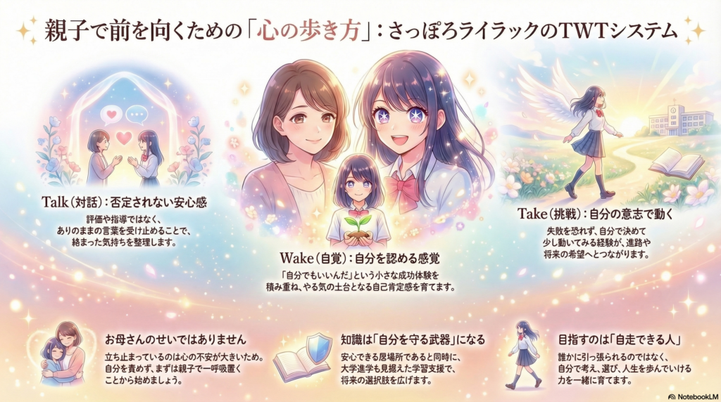 不登校がしんどい北海道のお母さんへ｜さっぽろライラックのTWTシステム