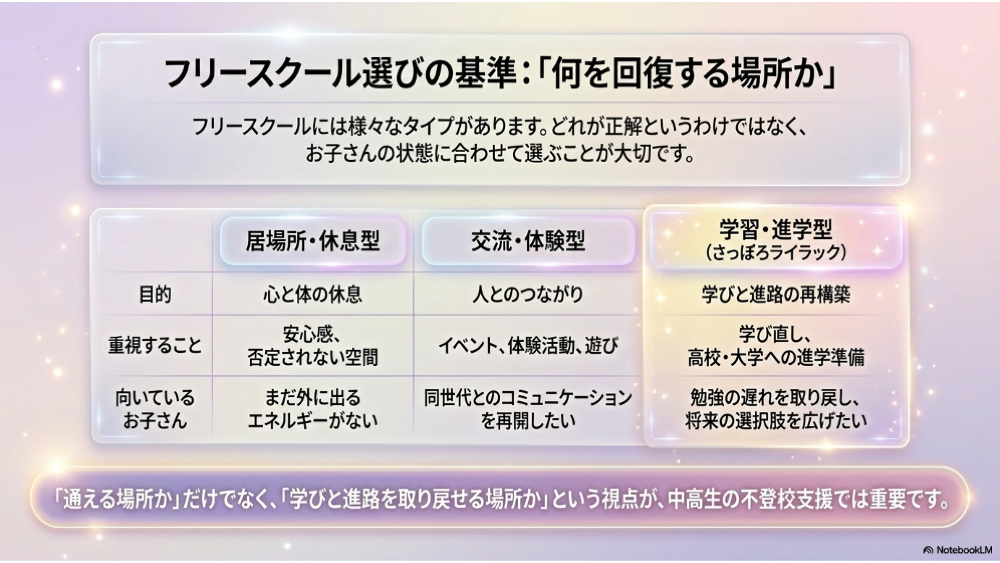 フリースクール選びの基準「何を回復するところか？」