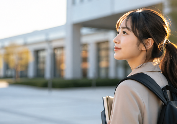 大学キャンパスへ向かう学生の後ろ姿