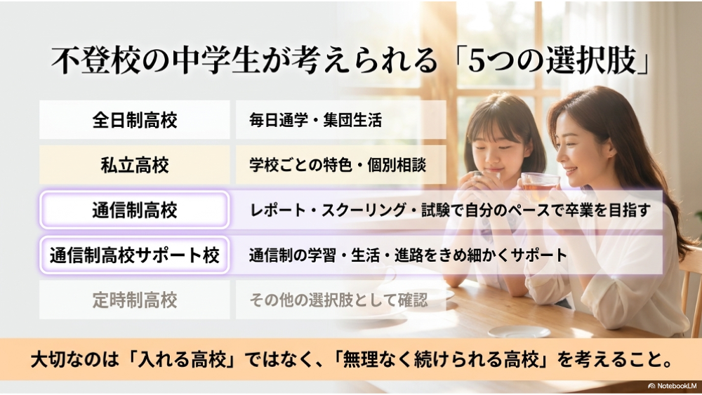 不登校の中学生が考えられる高校進学の選択肢マップ