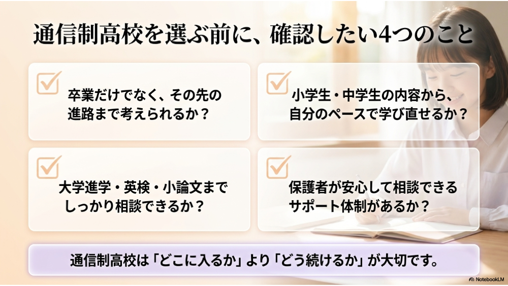 通信制高校を選ぶ前に確認したい4つのチェックリスト