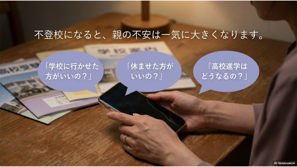 不登校の中学生の親が学校や高校進学について悩む様子