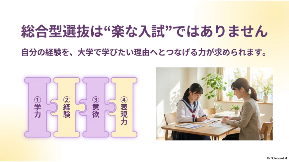 総合型選抜は学力経験意欲表現力が必要な入試であること