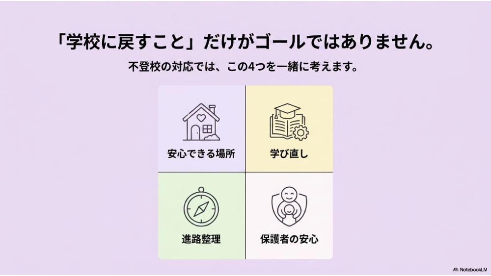 不登校の対応は学校復帰だけでなく安心できる場所学び直し進路整理も考える