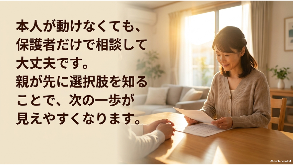 本人がまだ動けない状態でも保護者だけで相談できる