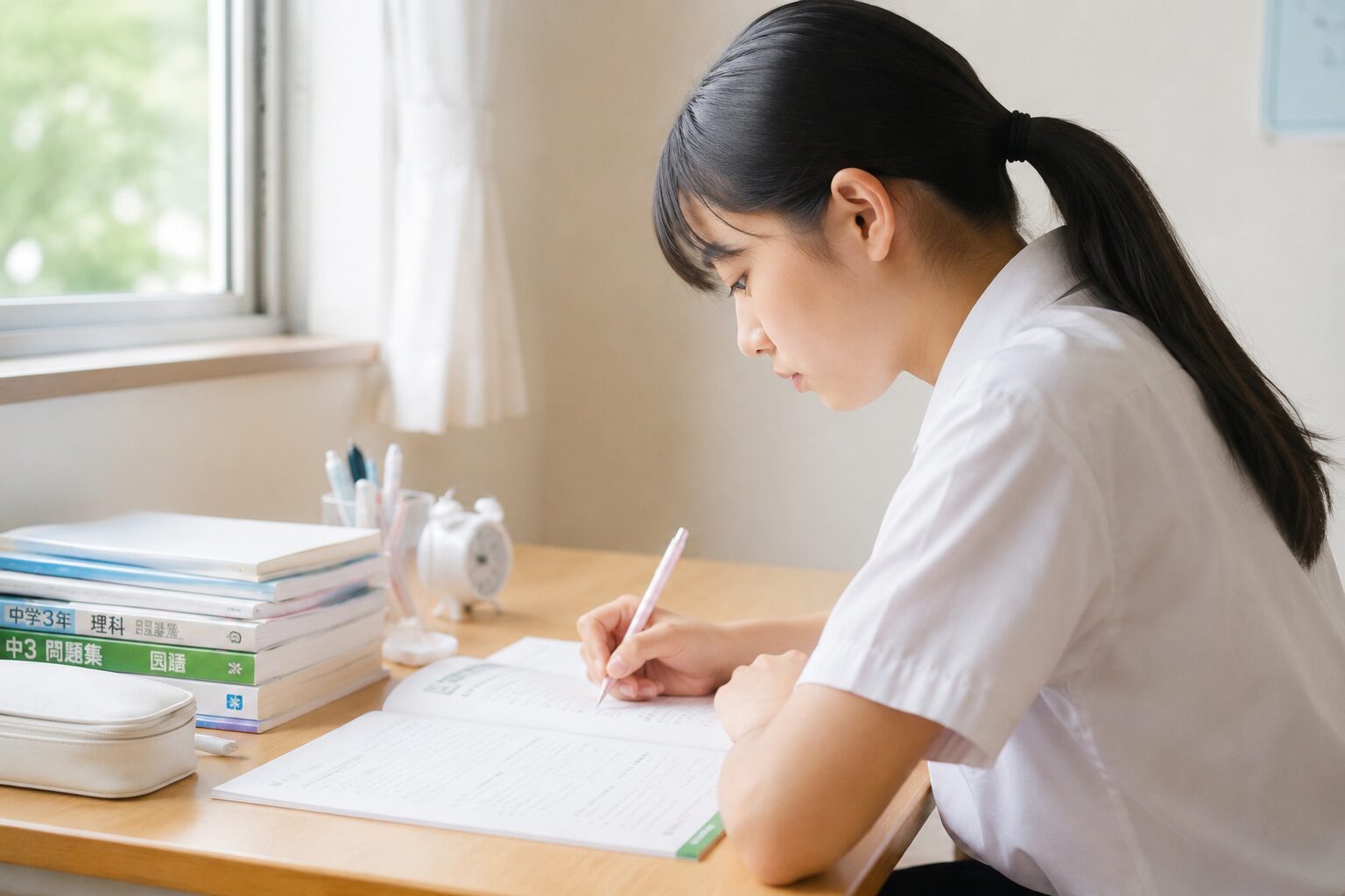 問題集に取り組む中学生