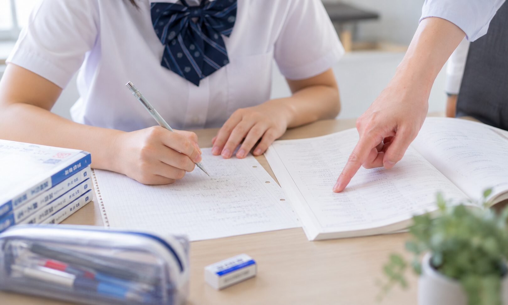 道コン過去問を教材に英語・数学の入試基礎を固める個別指導の様子